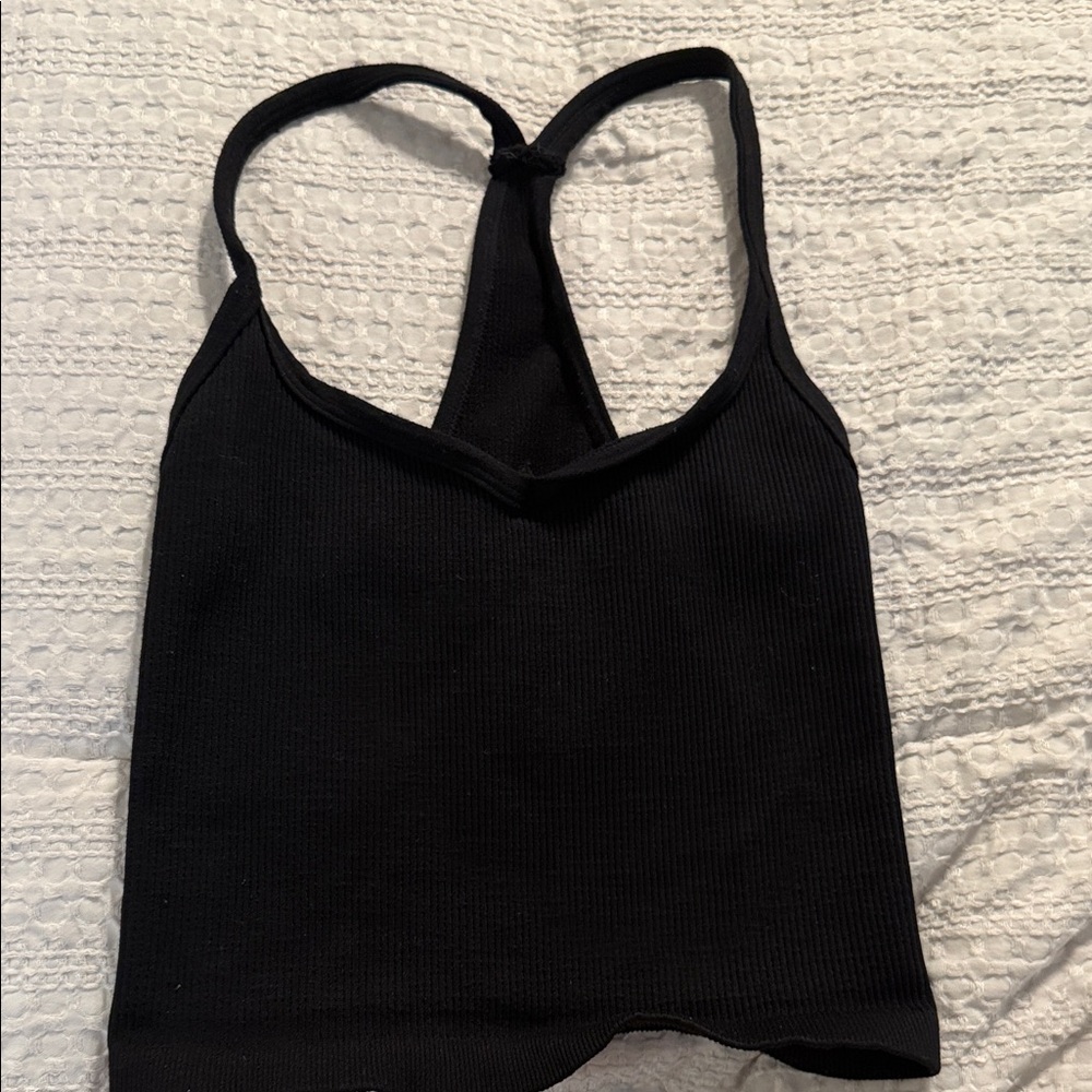 FP Movement by Free People Black Ribbed Racerback Crop Top